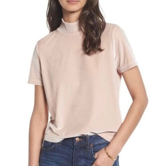 MADEWELL Velvet Mock Neck Tee Beige Cream Blogger Favorite Medium Boho Preppy - Picture 2 of 7